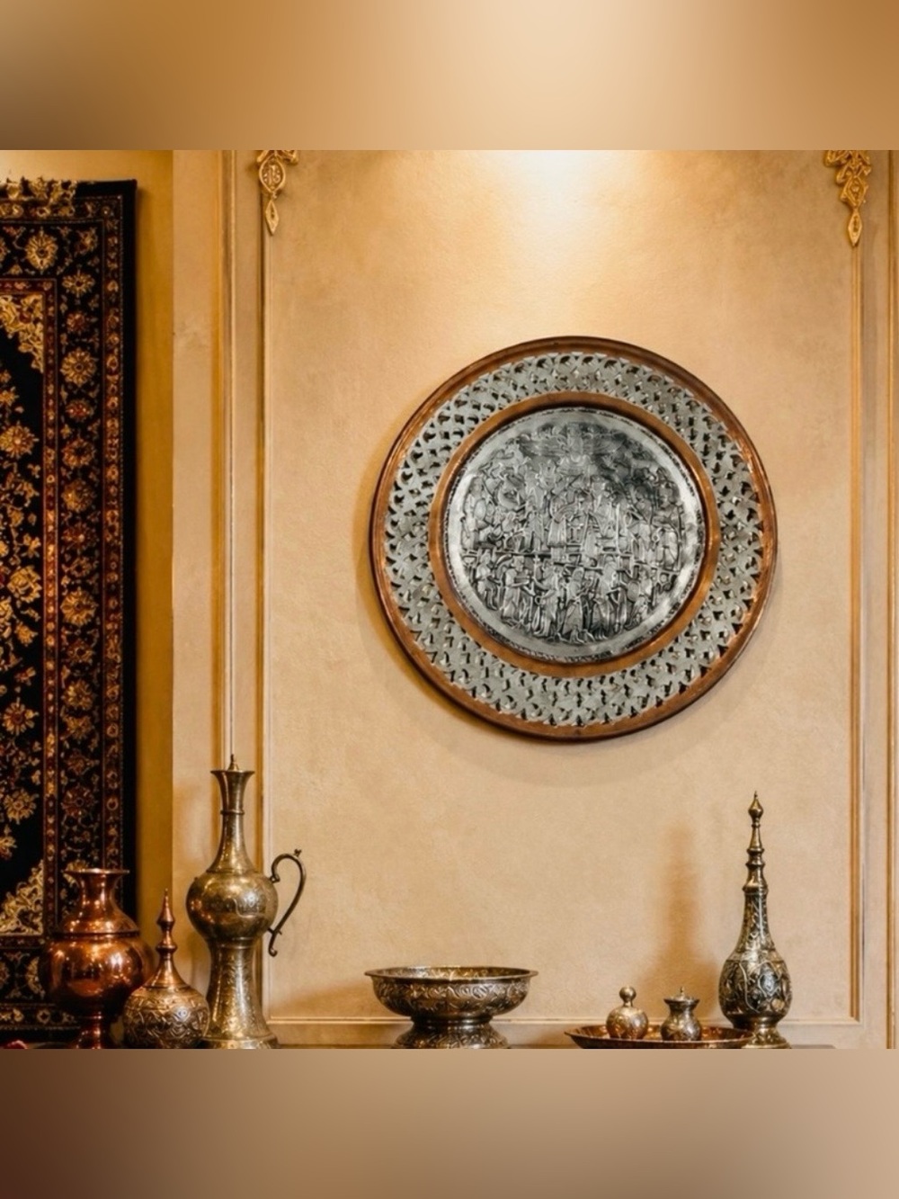 LRG Original Fine Art Vintage Iran Iraq Persian Display Plate RARE Copper Silver - Picture 6 of 13